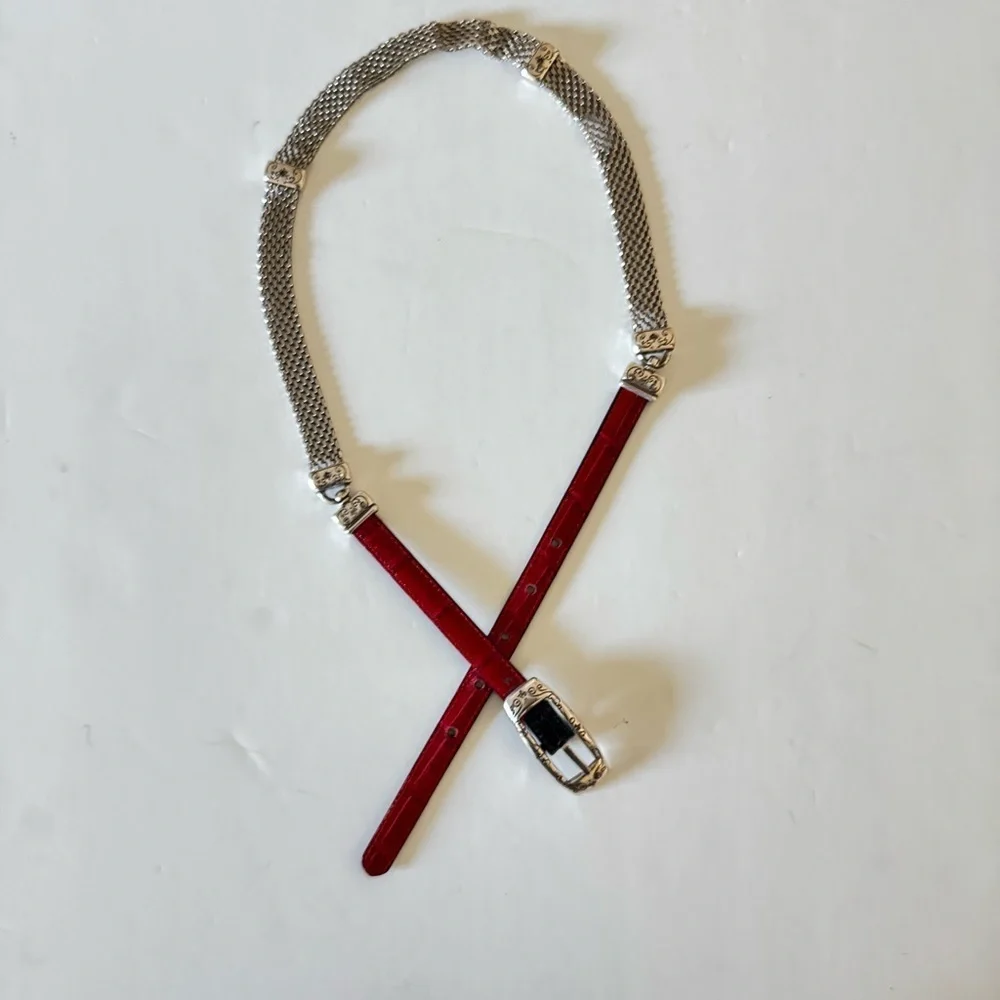 Brighton Leather Metal Links Reversible Black Red Belt B40003 size Medium